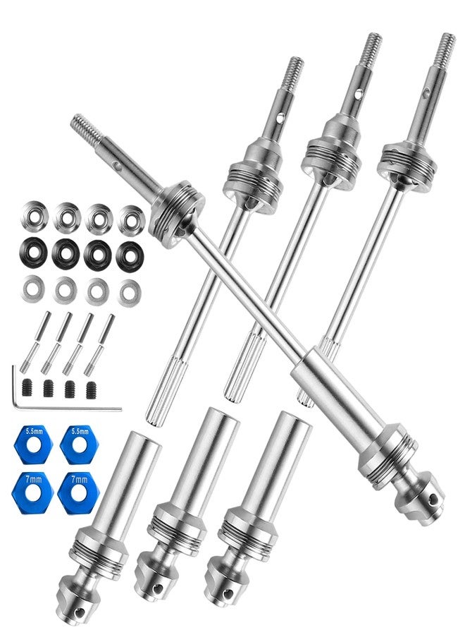 Rcarmumb Upgrades Part Drive Shaft CVD for 1/10 Slash 4X4/Stampede 4X4/Rustler 4X4/Hoss 4X4 RC 4WD,4PCS Front Rear Stainless Steel CVD #45 Axle with Navy Blue Hex,Silver - Image 1
